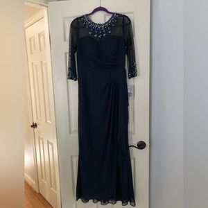 A-Line Mesh Gown with Beaded Illusion Sweetheart Neckline & 3/4 Sleeves